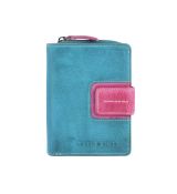 Azúrovo-ružová kožená peňaženka GreenBurry 9 kariet